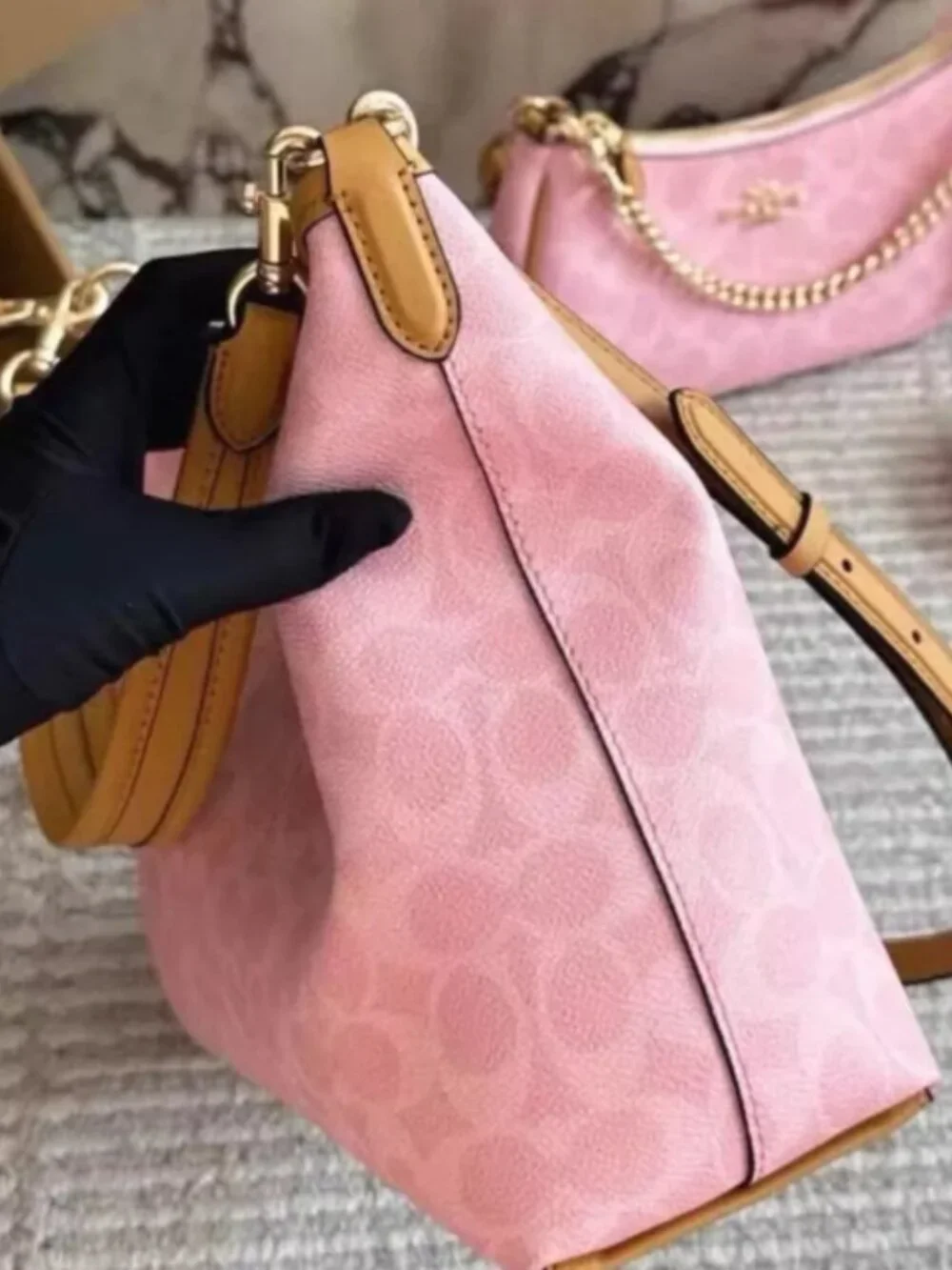 Coach Laurel Shoulder Bag In Signature Canvas With Charms Gold/Powder Pink CEL12